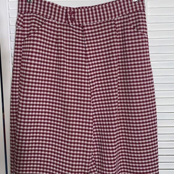 Vintage 60’s 70’s Maroon Gingham High Waist Wide Flare Trousers Medium - Picture 2 of 13